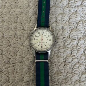Timex Classic Silver Watch with Blue and Green Strap